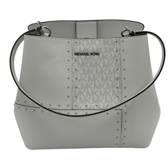 RETAIL $628 Michael Kors White Pratt Medium Studded Patchwork Shoulder Bag*NWT - Picture 1 of 12